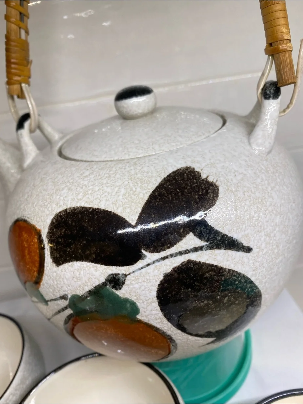 Vintage Otagiri Japanese Tea Set Persimmon Teapot 5 Cups Hand Painted Ceramic